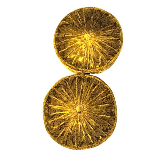 Set 2 Vintage Round Gathered Crush Velvet floral Cushions Chic Filled Luxury - Picture 4 of 16